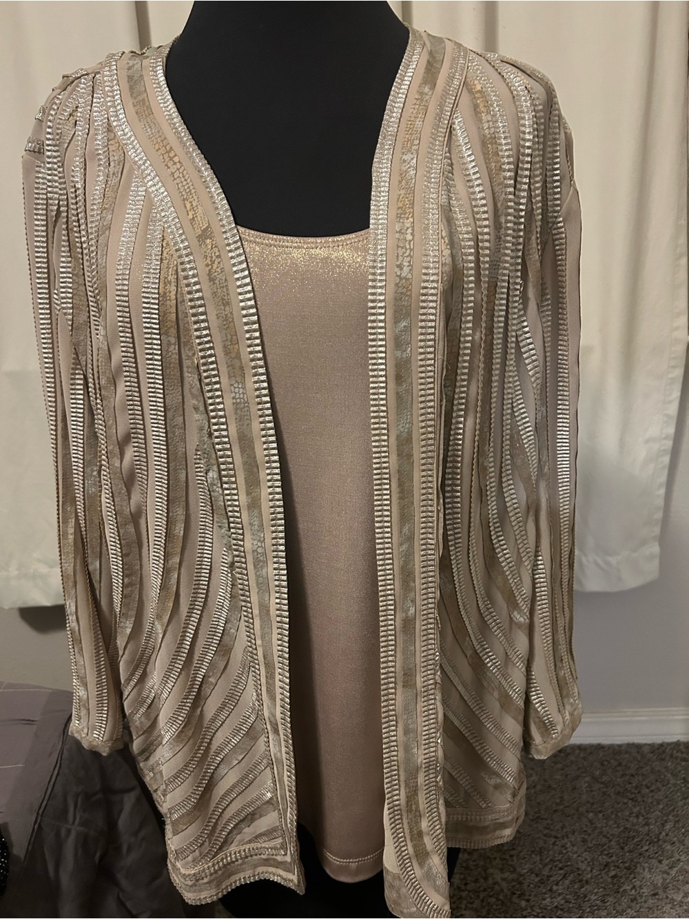 Beaded Open-Front Women's Sweater Cardigan in Champagne